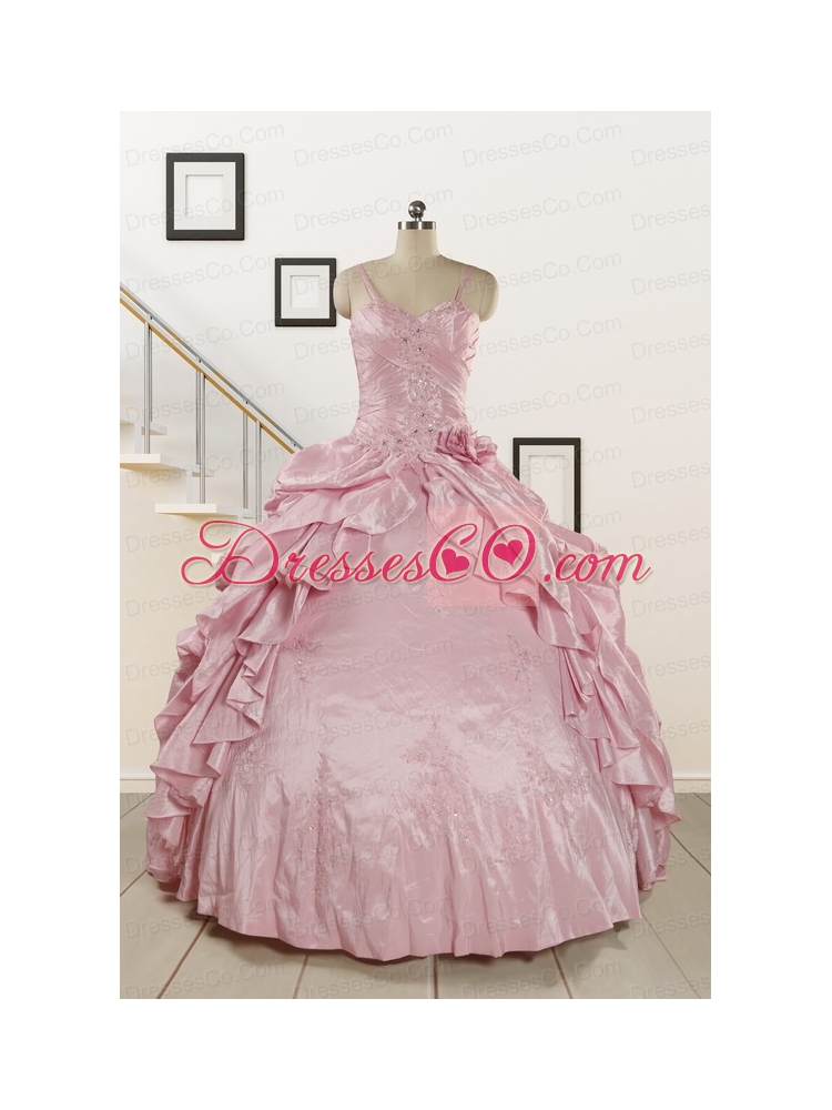 Sweet Spaghetti Straps Beading Pink Quinceanera Dresses