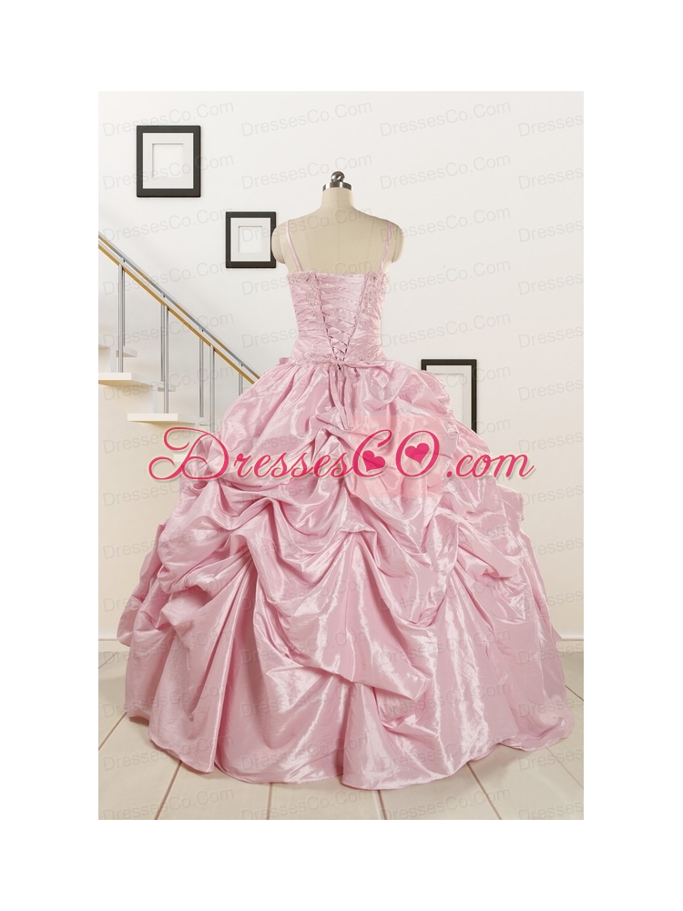 Sweet Spaghetti Straps Beading Pink Quinceanera Dresses