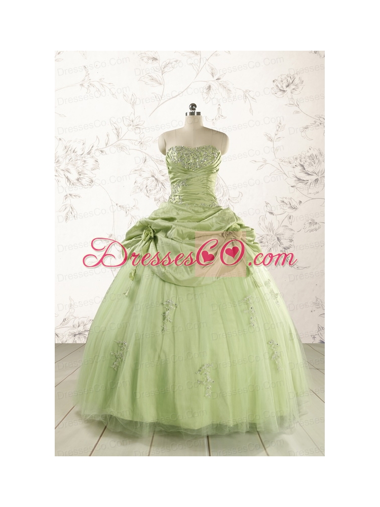 Beading Quinceanera Dress in Yellow Green