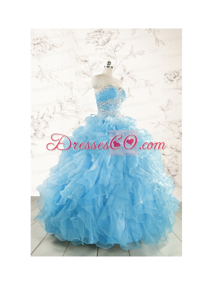 Aqua Blue Ball Gown Beading Sweet Sixteen Dresses
