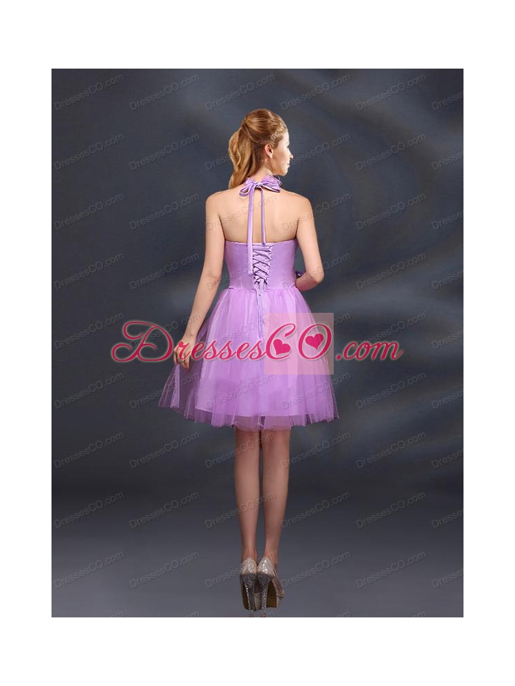 Beautiful Lilac A Line Appliques Bridesmaid Dress with Halter