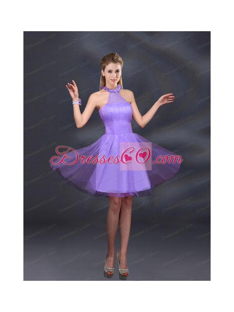 Beautiful Lilac A Line Appliques Bridesmaid Dress with Halter