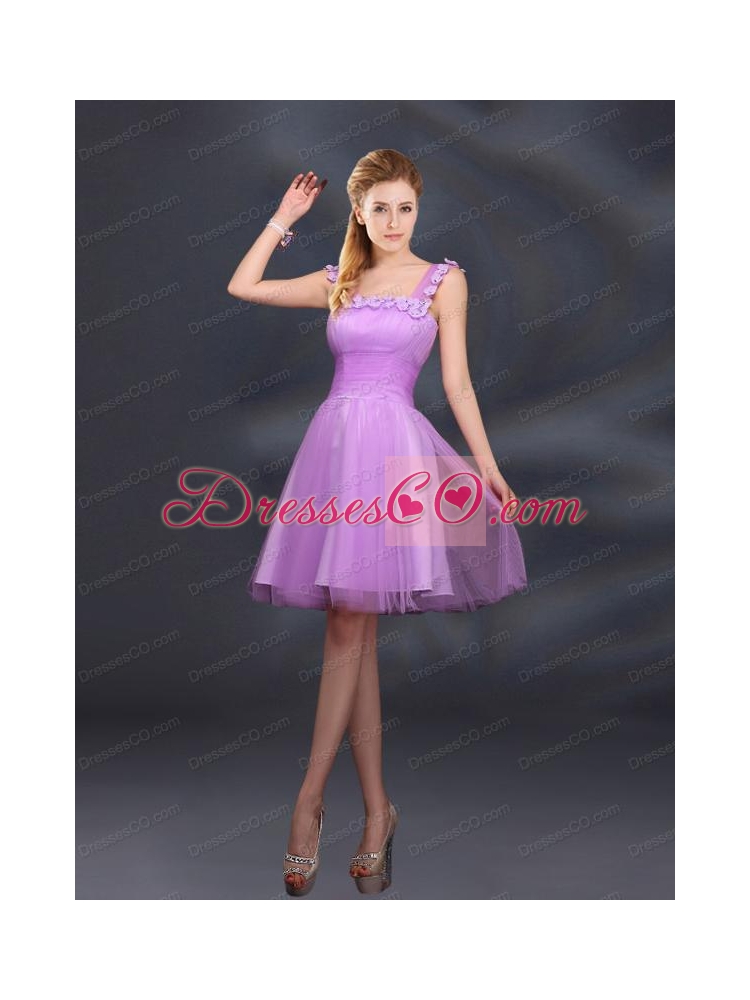 Elegant A Line Straps Lilac Bridesmaid Dress with Appliques