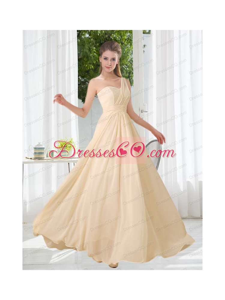 Empire One Shoulder Lace Up Bridesmaid Dress with Ruching