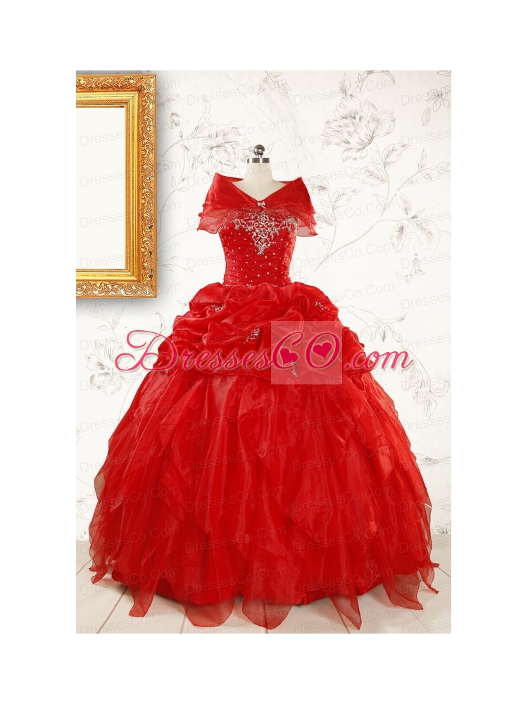 Most Popular Ball Gown Beading Red Quinceanera Dresses