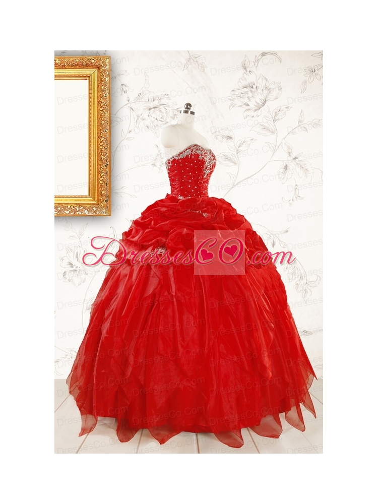 Most Popular Ball Gown Beading Red Quinceanera Dresses