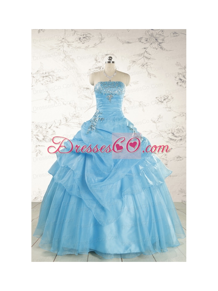 Pretty Aqua Blue Quinceanera Dress with Appliques for