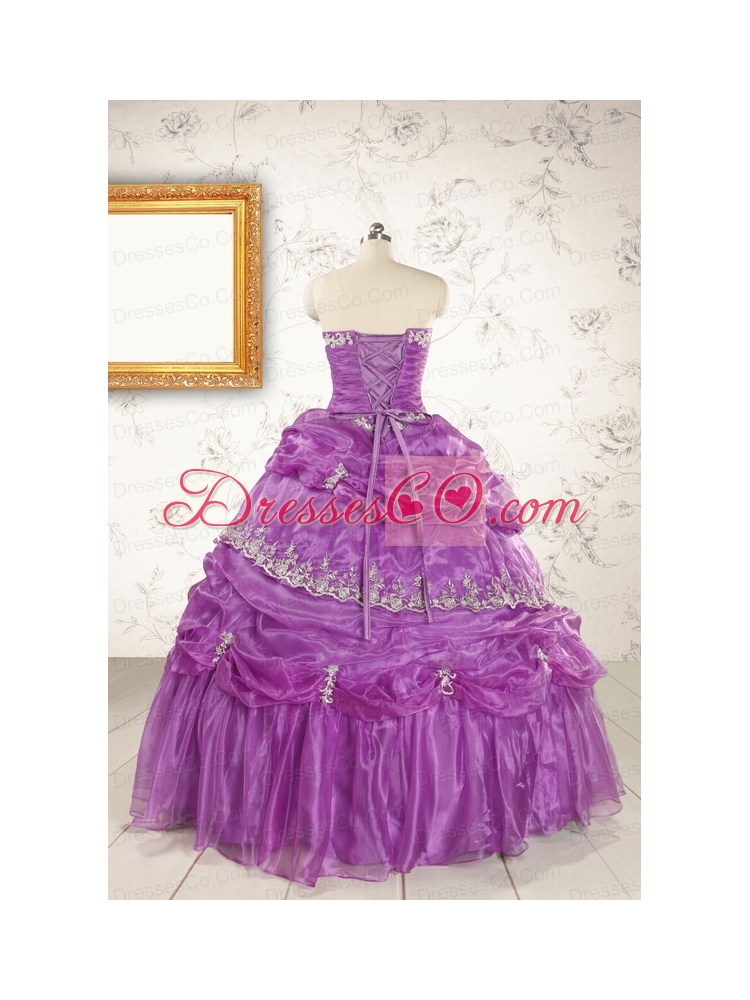 Pretty Strapless Lilac Quinceanera Dress with Appliques for