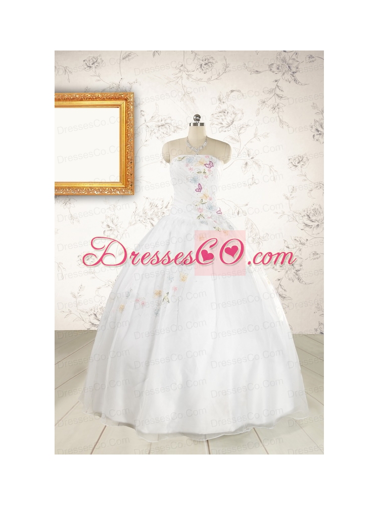 Pretty White Strapless Embroidery  Sweet Sixteen Dresses