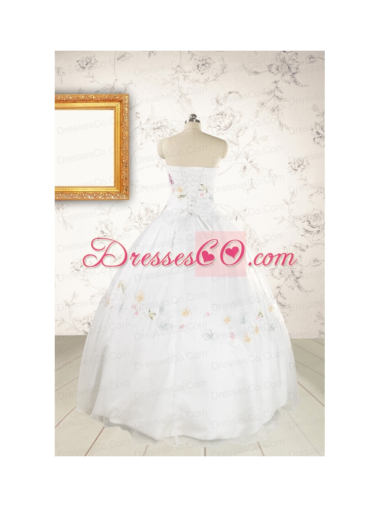 Pretty White Strapless Embroidery  Sweet Sixteen Dresses