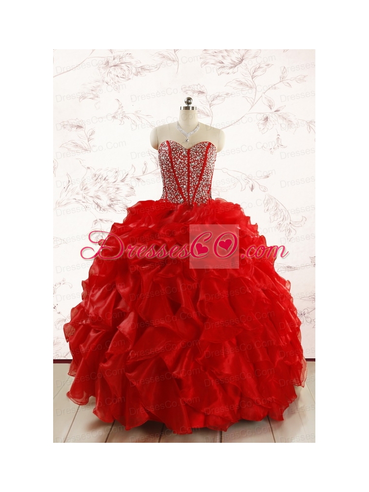 Red Beading and Ruffles Pretty Quinceanera Dress