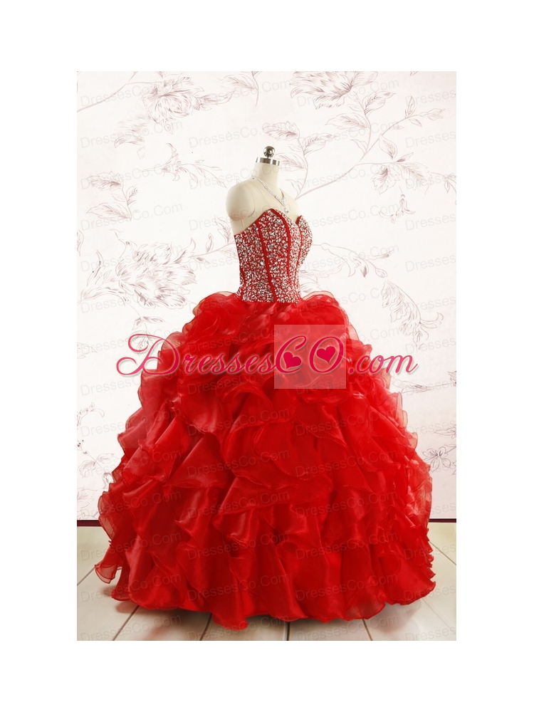 Red Beading and Ruffles Pretty Quinceanera Dress
