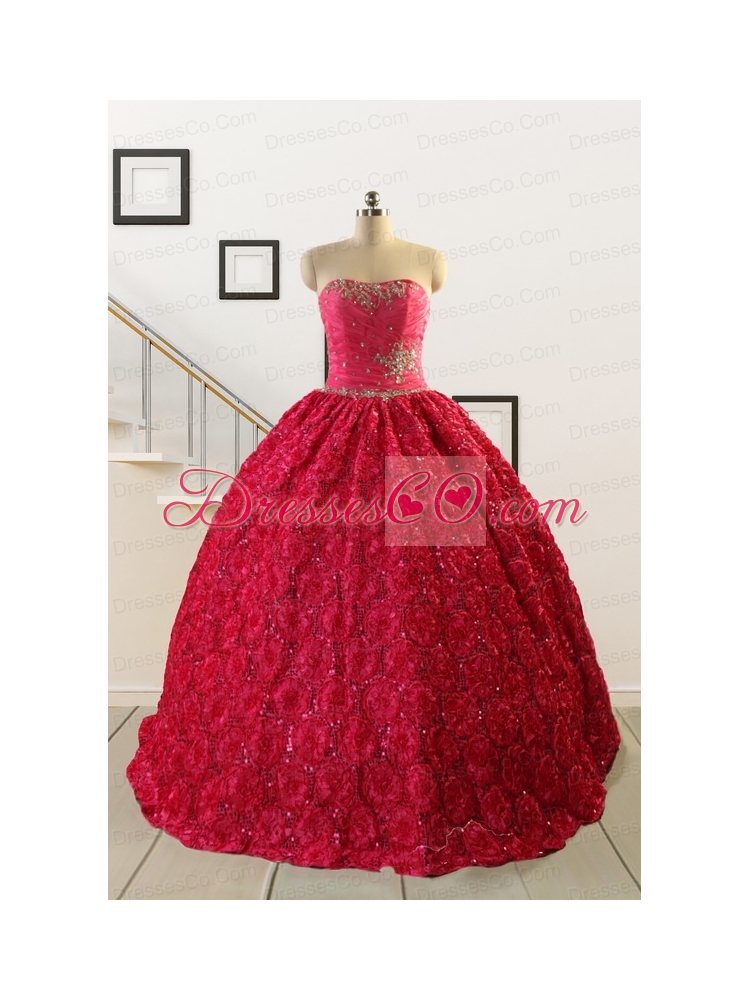 Customize Special Fabric Beading Sweet Sixteen Dress in Coral Red