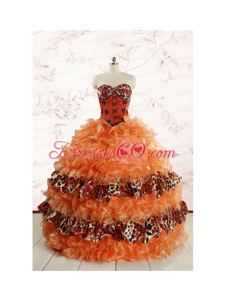Exquisite Leopard Quinceanera Dress in Orange