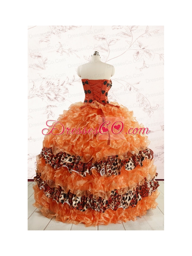 Exquisite Leopard Quinceanera Dress in Orange
