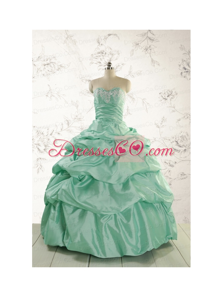 Luxurious Apple Green Quinceanera Dress with Beading and Pick Up