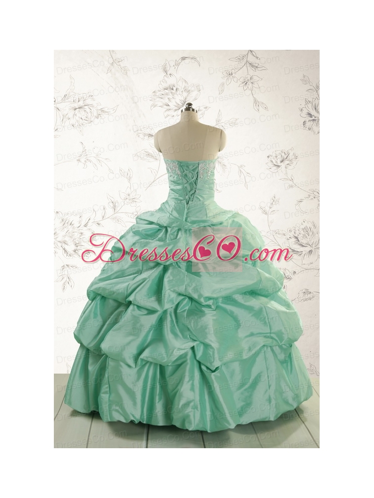 Luxurious Apple Green Quinceanera Dress with Beading and Pick Up