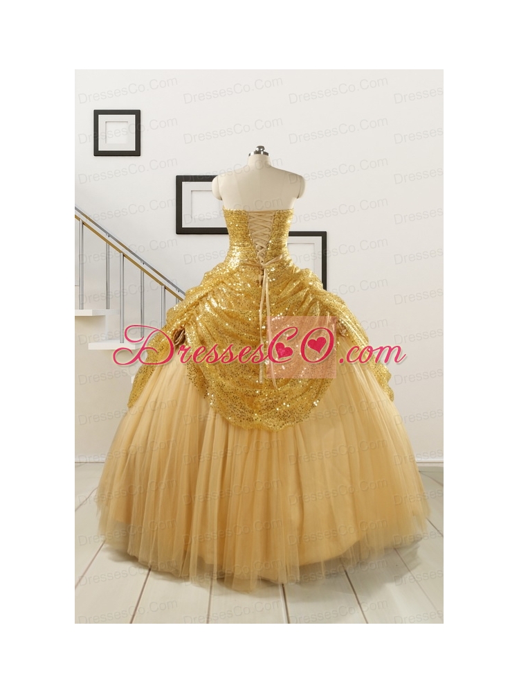Most Popular Sequined Quinceanera Dress in Gold