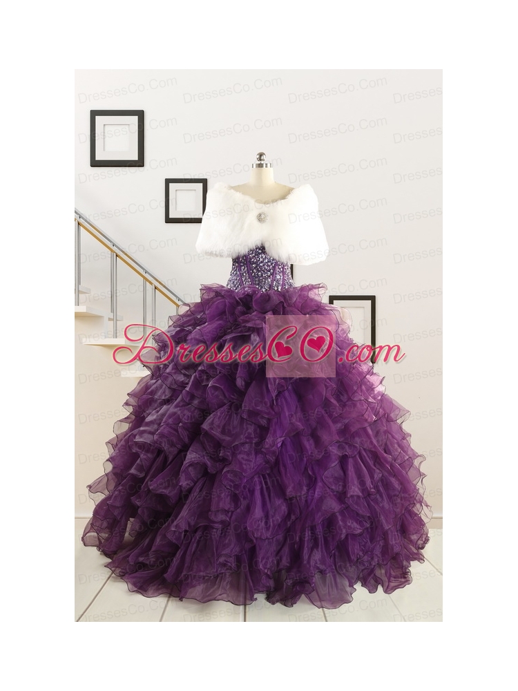 New Style Purple Quinceanera Dress with Beading and Ruffles