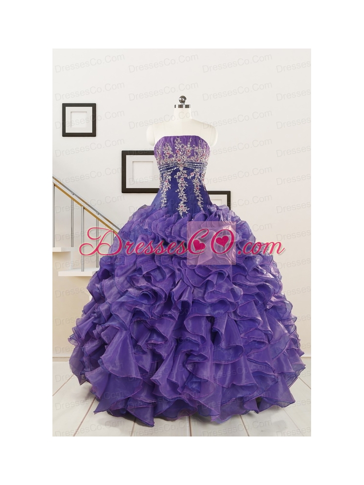 Prefect Purple Sweet 15 Dress with Embroidery and Ruffles