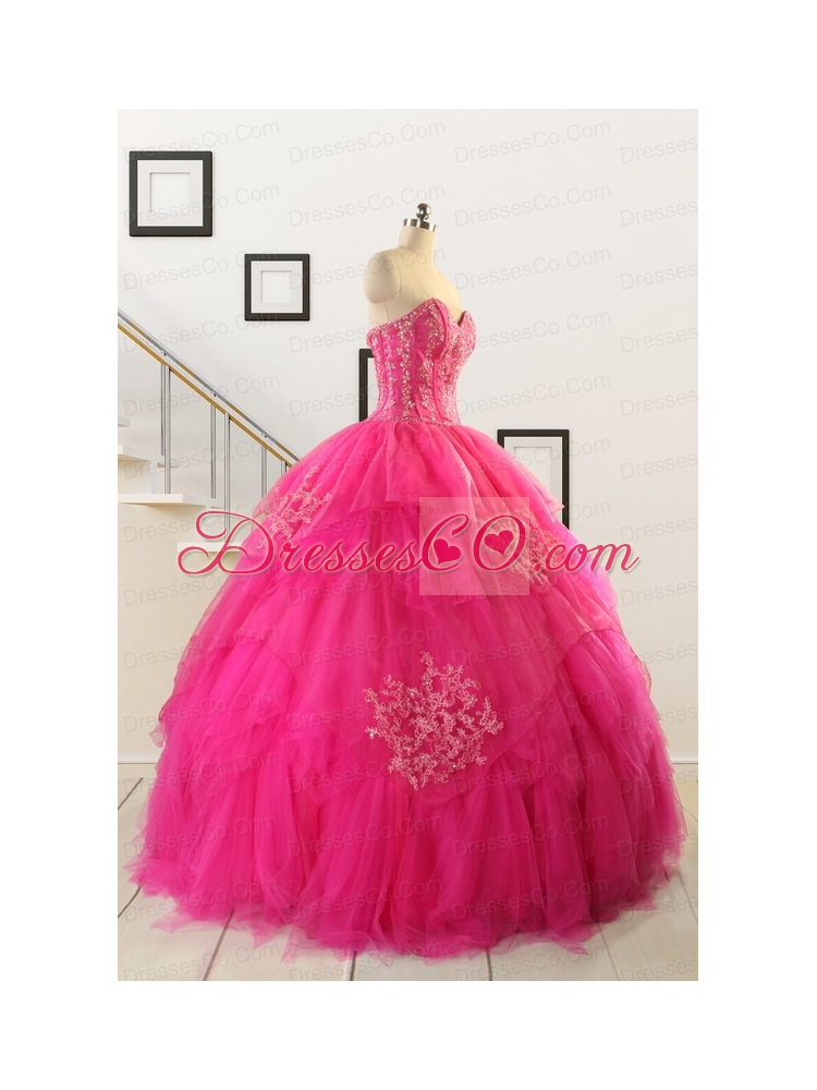 Pretty Appliques DressFor 15 in Hot Pink