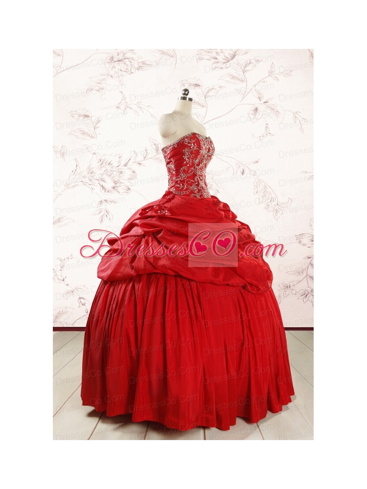 Puffy Beading Quinceanera Dress in Red