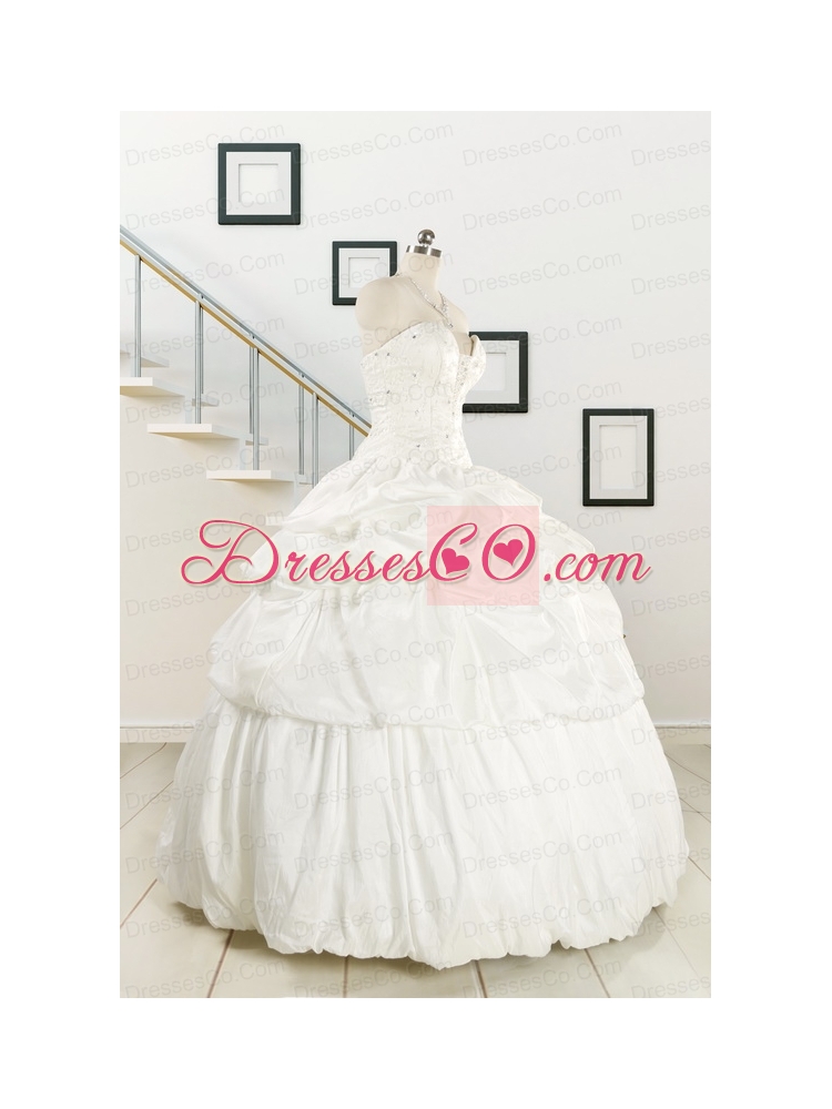 White Taffeta DressFor a Quinceanera with Beading and Pick Ups