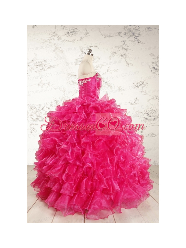 Beautiful Hot Pink Sweet 15 Dress with Appliques and Ruffles
