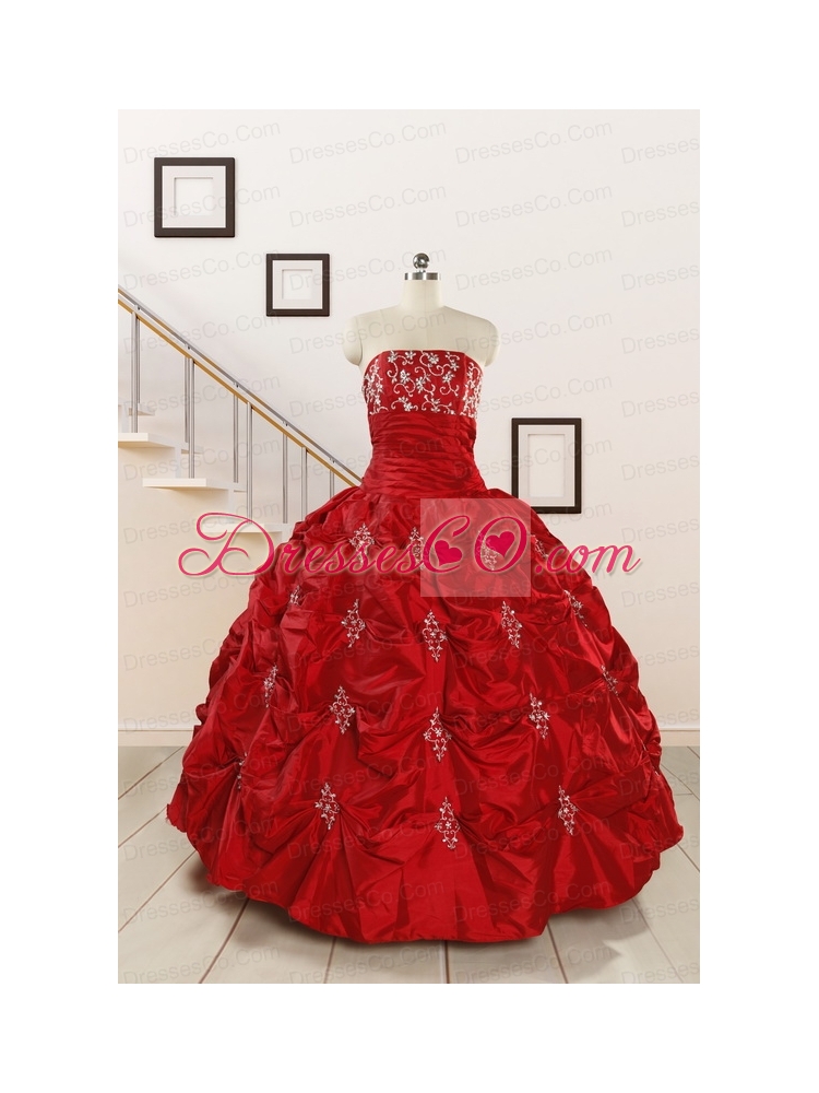 Cheap Appiques Beading Quinceanera Dress in Red