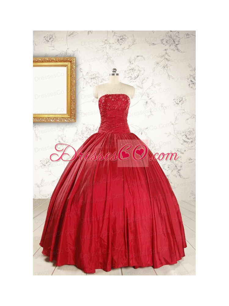 Cheap Red Strapless Sweet Sixteen Dress with Beading