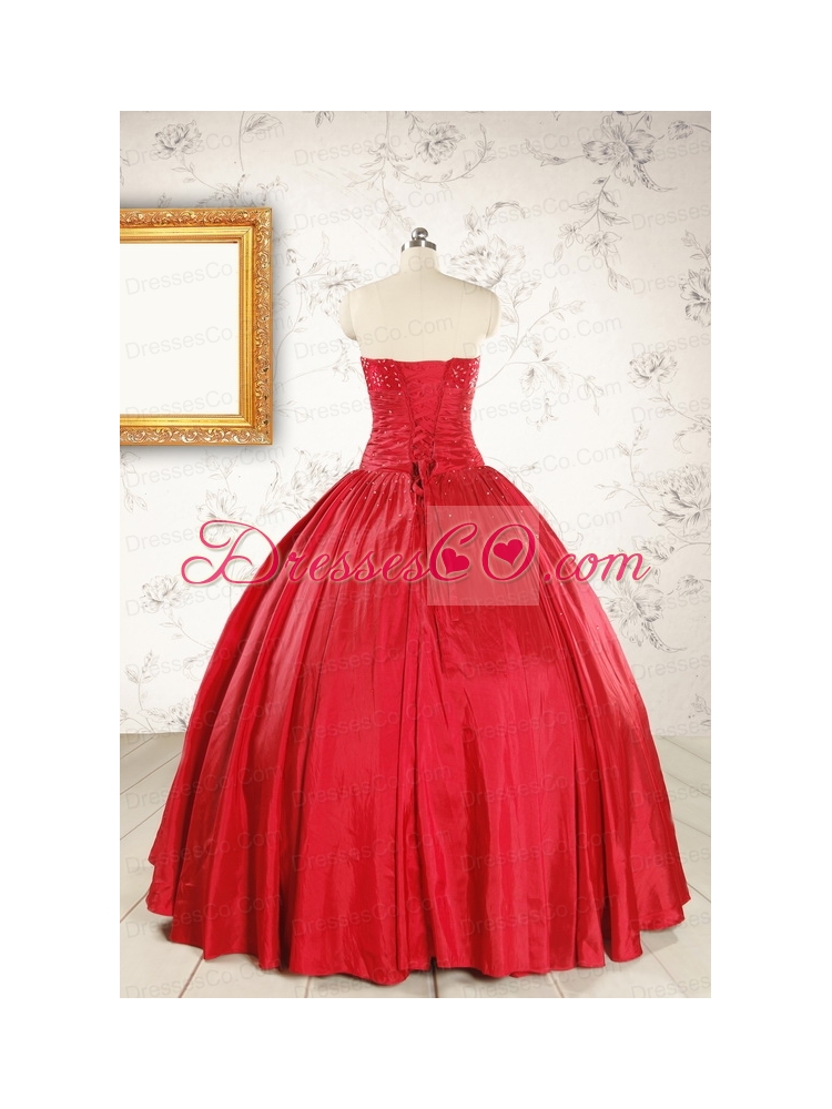 Cheap Red Strapless Sweet Sixteen Dress with Beading