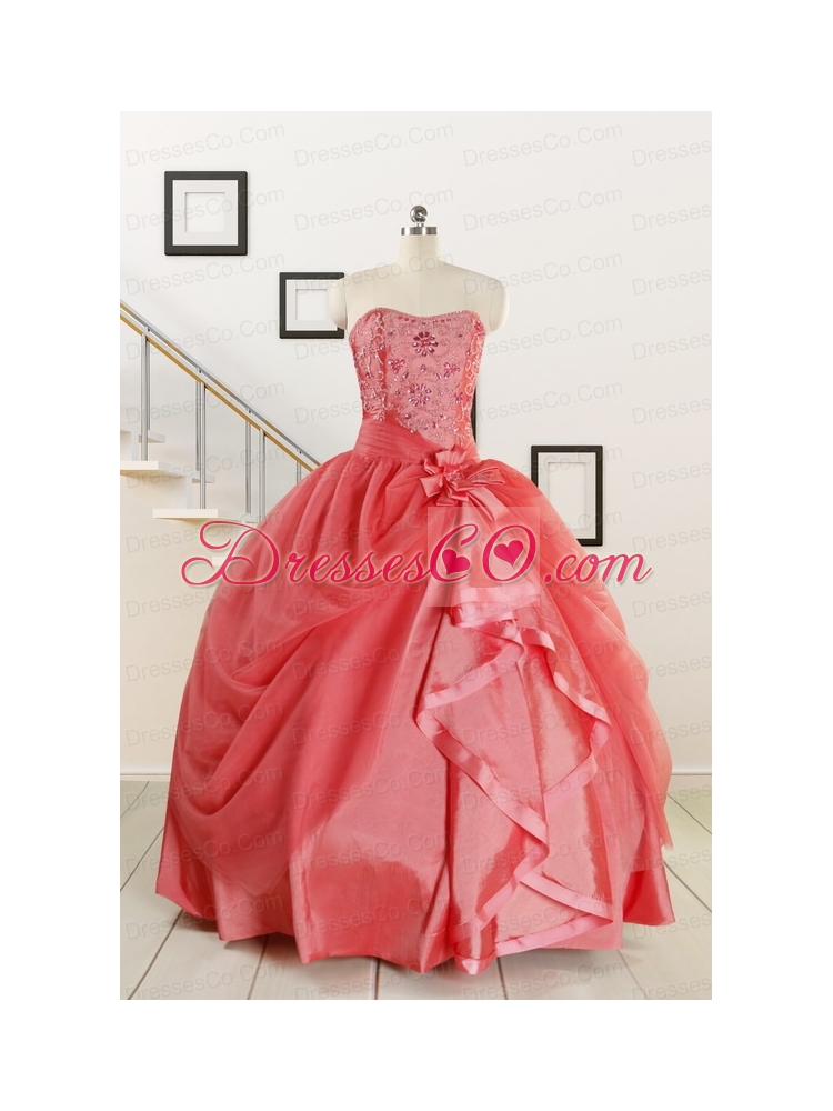 Cheap Strapless Ball Gown Quinceanera Dress in Watermelon for