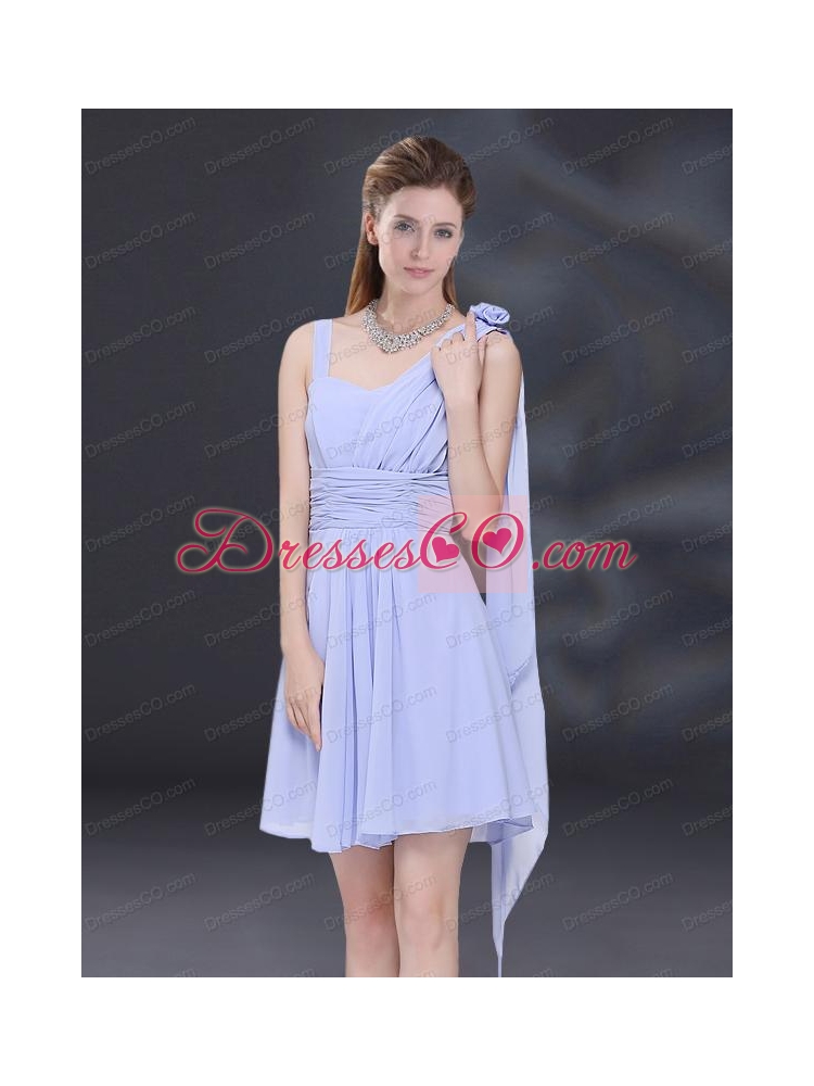 Chiffon Ruching  Lavender Bridesmaid Dress with One Shoulder