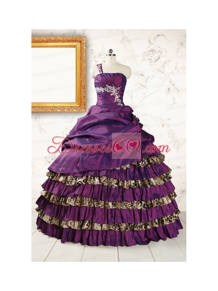 Classic One Shoulder Quinceanera Dress with Beading and Leopard