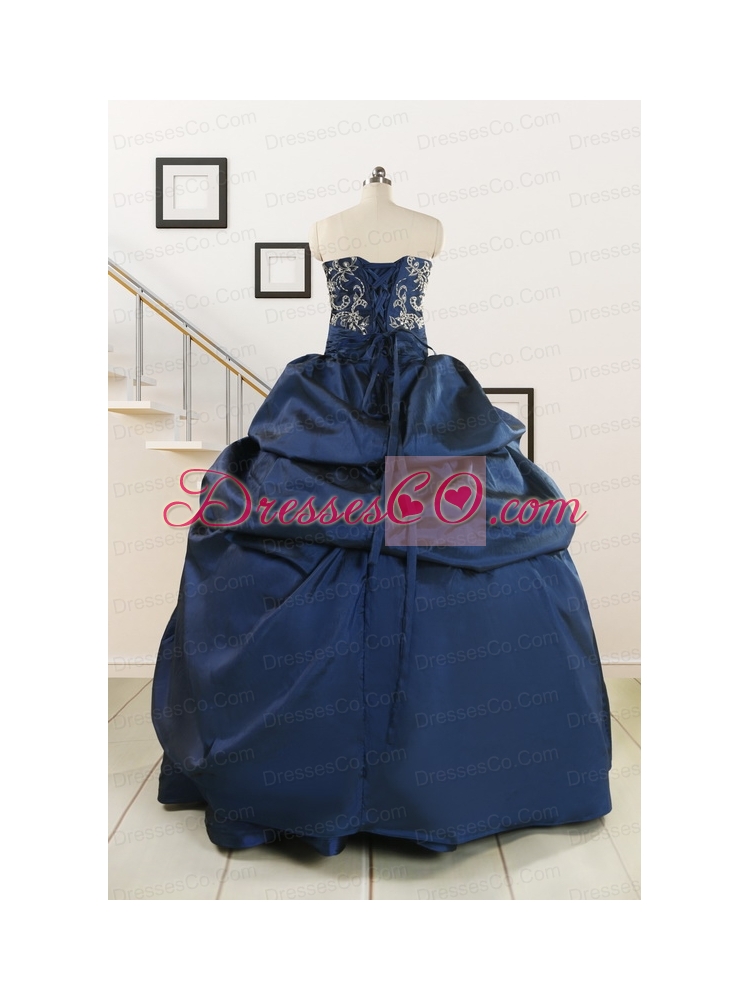 Custom Made Navy Blue Embroidery Quinceanera Dress with Appliques