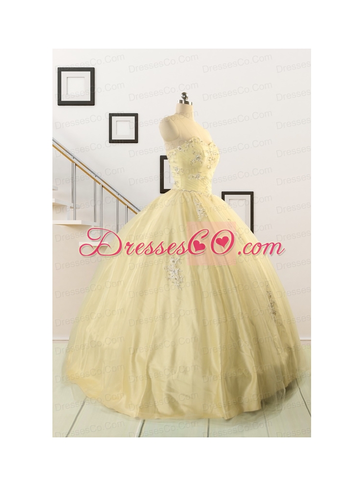 Latest Appliques Quinceanera Dress in Light Yellow For