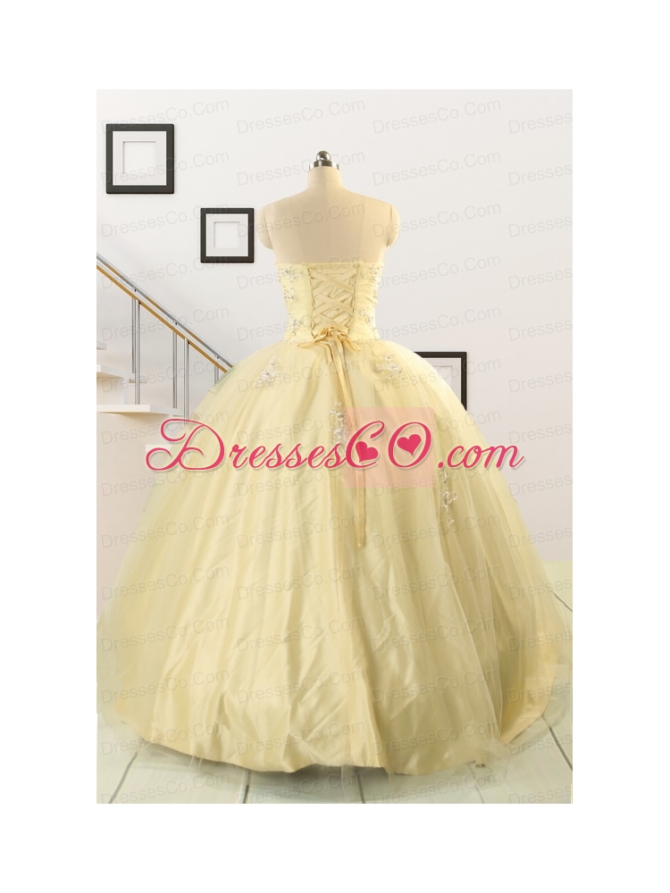 Latest Appliques Quinceanera Dress in Light Yellow For