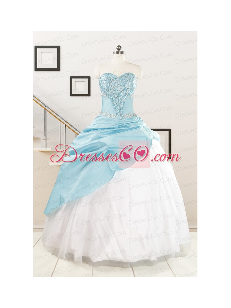 Pretty Beading Blue and White Quinceanera Dress