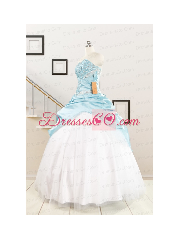 Pretty Beading Blue and White Quinceanera Dress