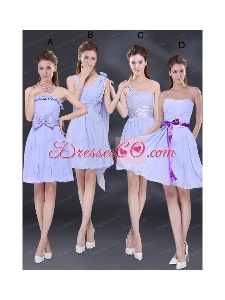 Ruching and Belt Chiffon Bridesmaid Dress in Lavender