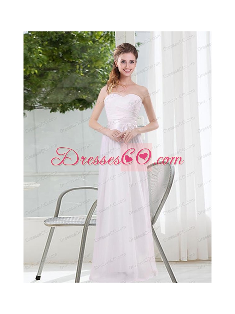 Ruching and Belt Empire White Bridesmaid Dresses