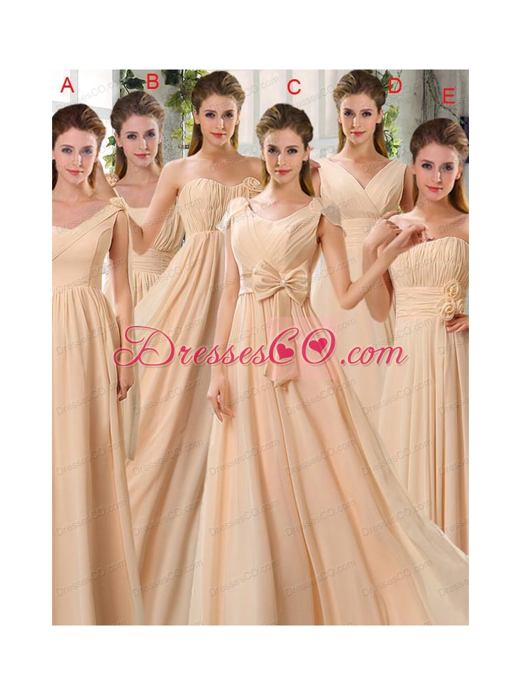 Scoop Ruching Cap Sleeves Chiffon Bridesmaid Dress in Champagne