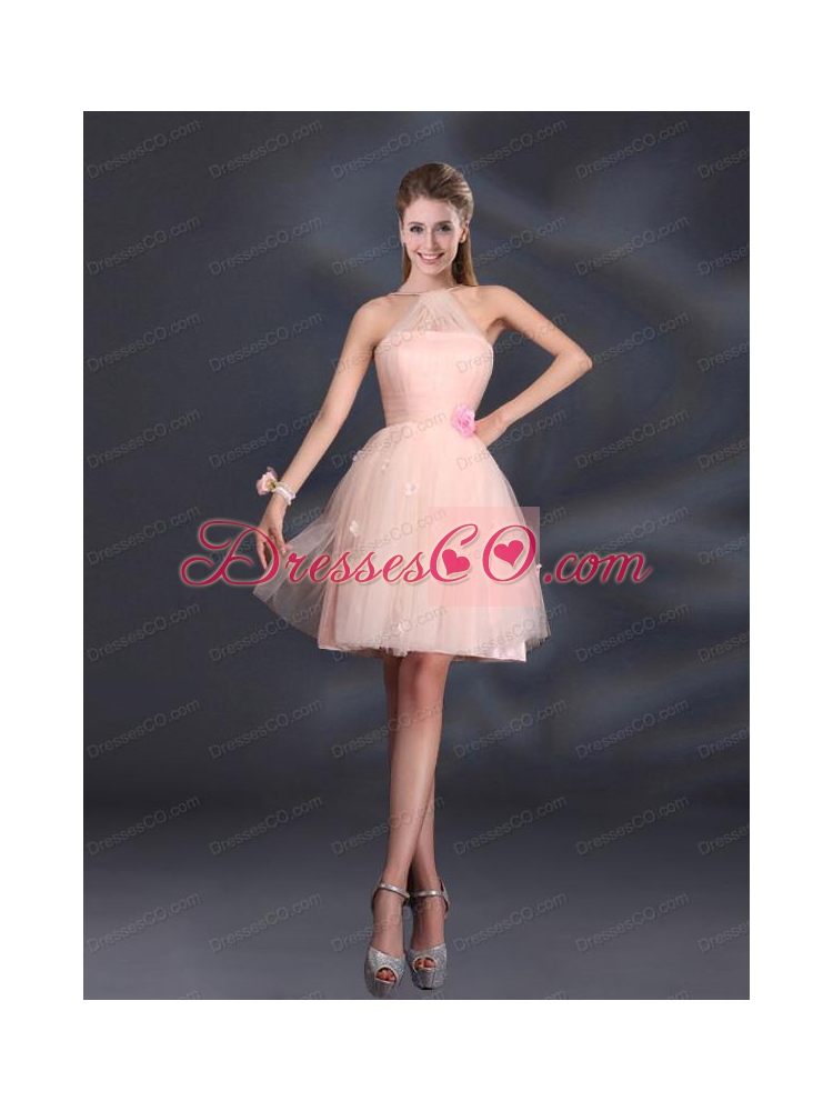 Tulle Appliques Mini Length  Bridesmaid Dress with Halter