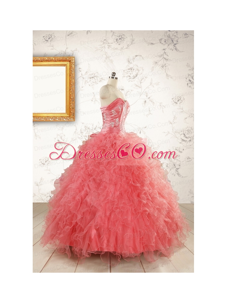 Watermelon Red Exquisite Quinceanera Dresses Appliques and Ruffles