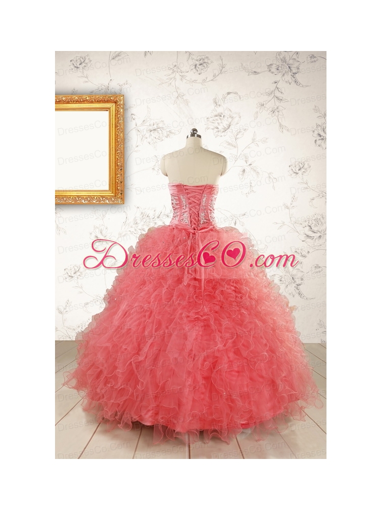 Watermelon Red Exquisite Quinceanera Dresses Appliques and Ruffles