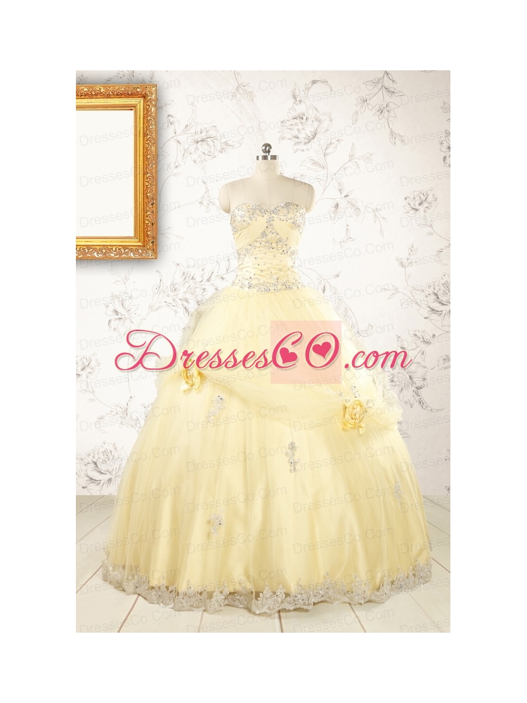 Cute Beading Light Yellow Quinceanera Dresses