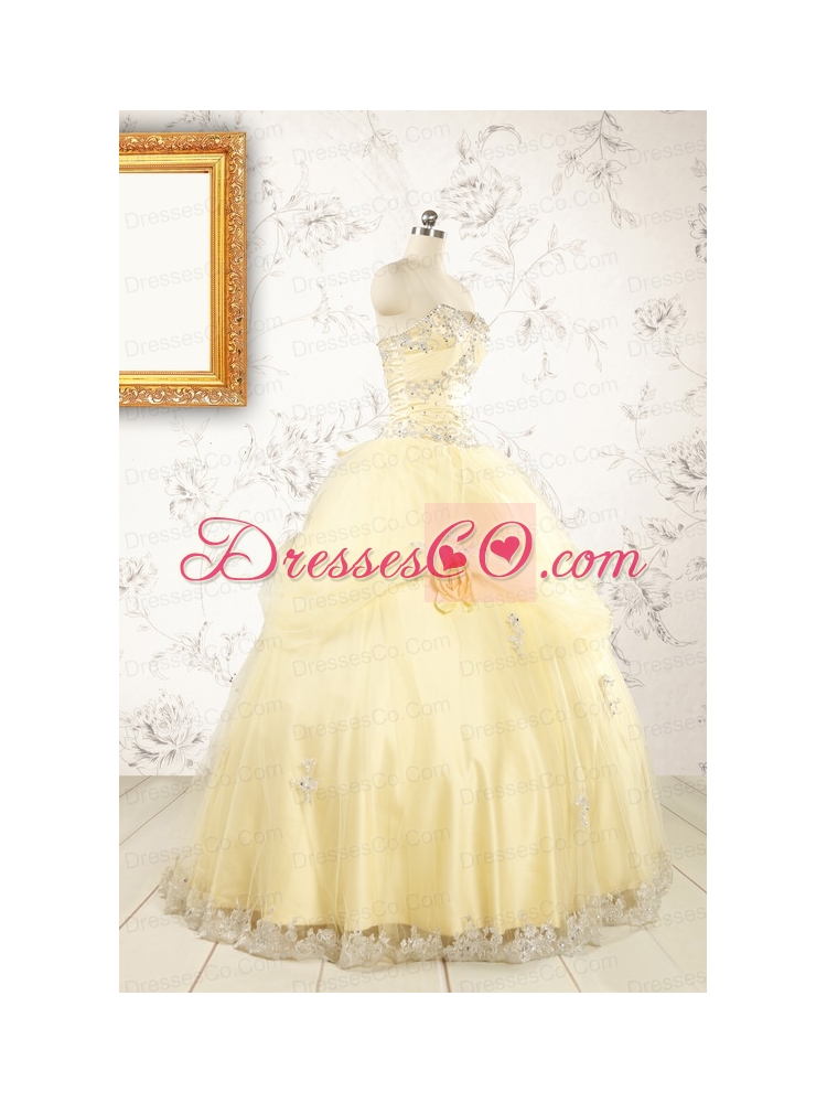Cute Beading Light Yellow Quinceanera Dresses