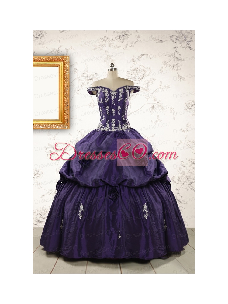 Latest Off The Shoulder Appliques Quinceanera Dress in Purple