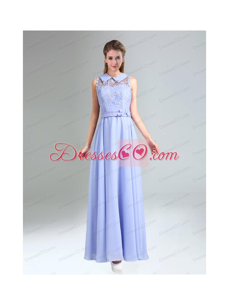 Modest Belt Empire Bridesmaid Dress in Lavender