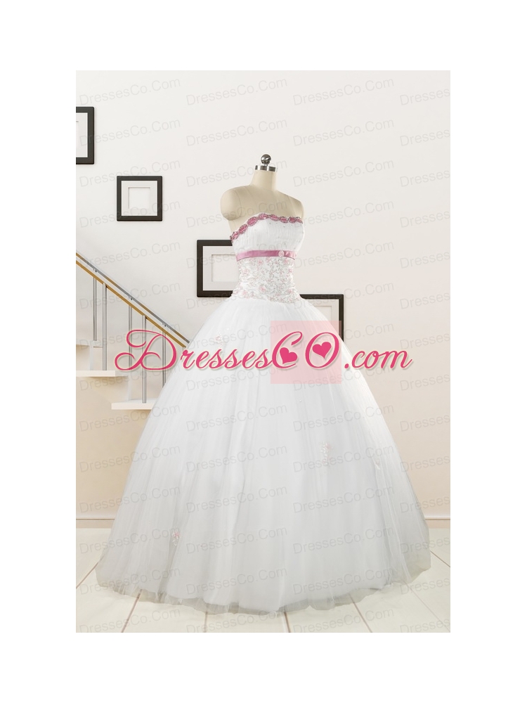 Perfect White Strapless Appliques and Belt Quinceanera Dresses